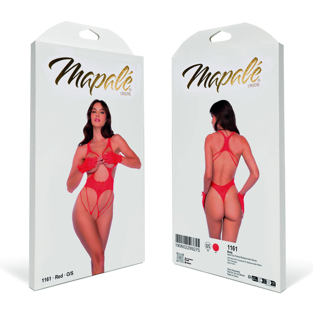 Open Cup Visnet Bodysuit met Handschoenen - One Size - Rood