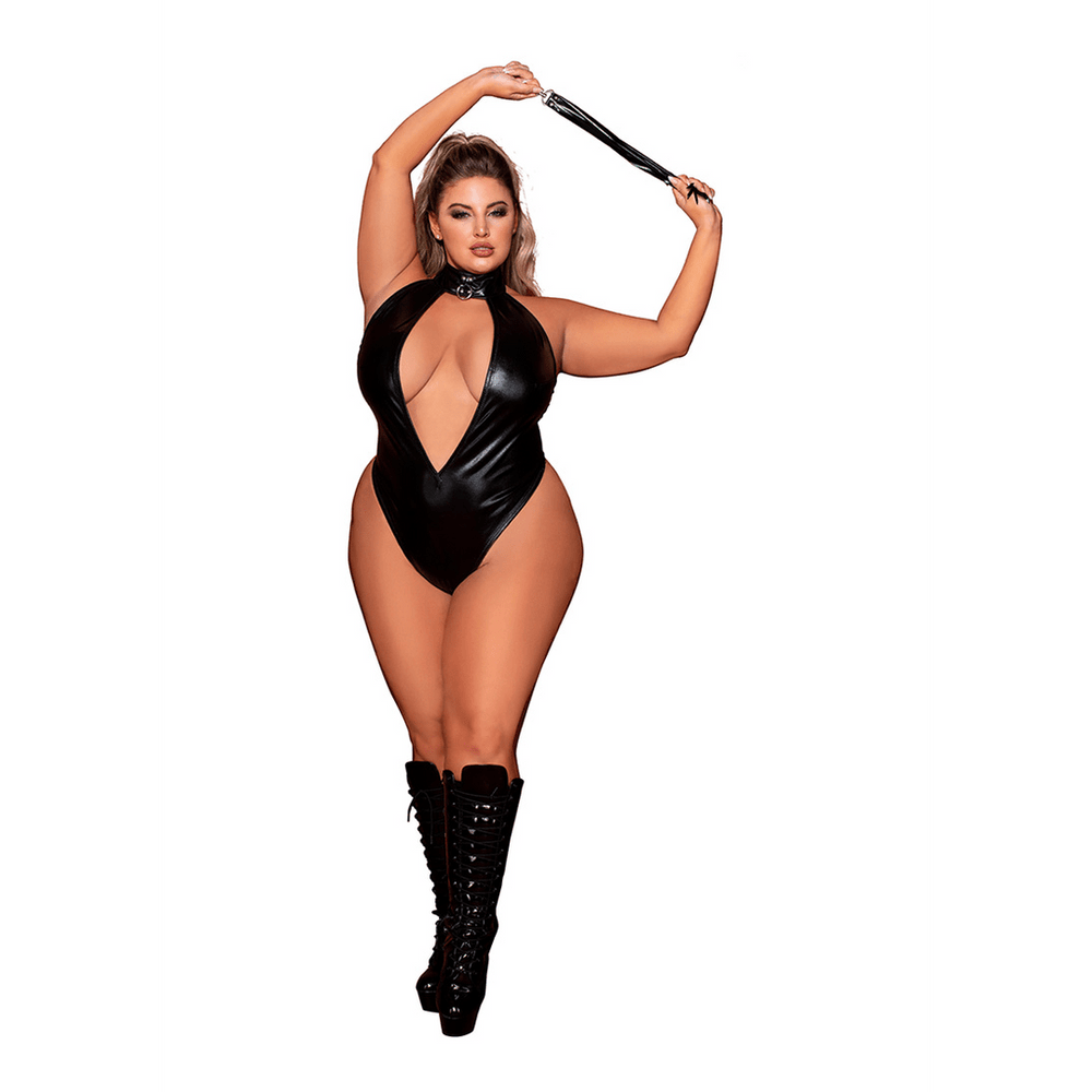 Faux Halter Teddy with Flogger - Plus Size - Black - foto 2