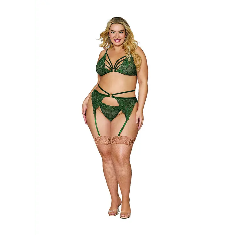 Women's Metallic Corded Lace 3 Piece Set - Plus Size