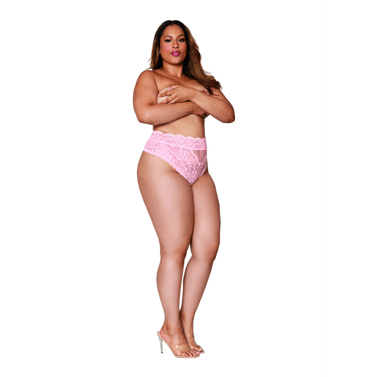 High Waisted Lace Panty - 2X - Pink