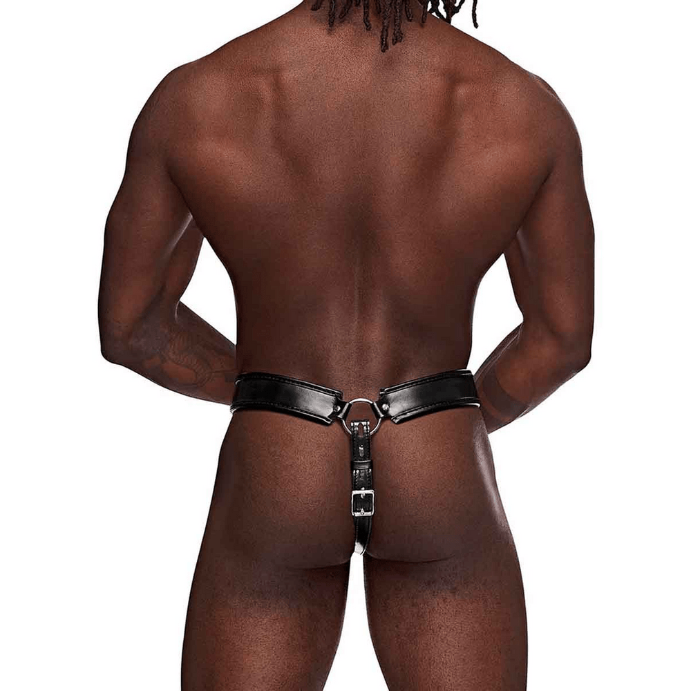 Taurus - Imitation Leather Chastity Cage Thong - One Size - Black - foto 3