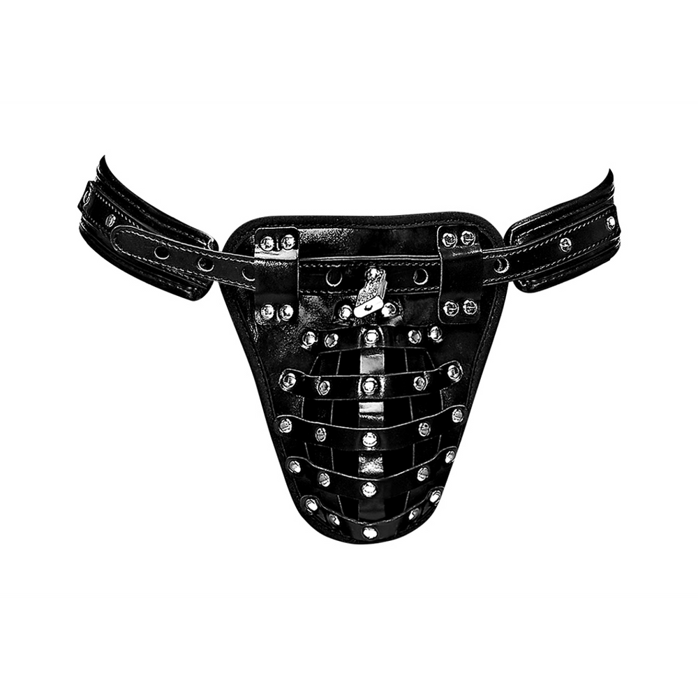 Taurus - Imitation Leather Chastity Cage Thong - One Size - Black - foto 4