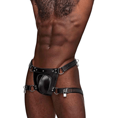 Scorpio - Imitation Leather Chastity Thong - One Size - Black