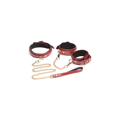6-Piece Burgundy Bondage Set with Cuffs