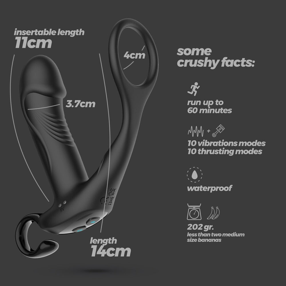 Magoo - Vibrerende en Duwende Prostaatmassager met Cockring en Afstandsbediening - Zwart