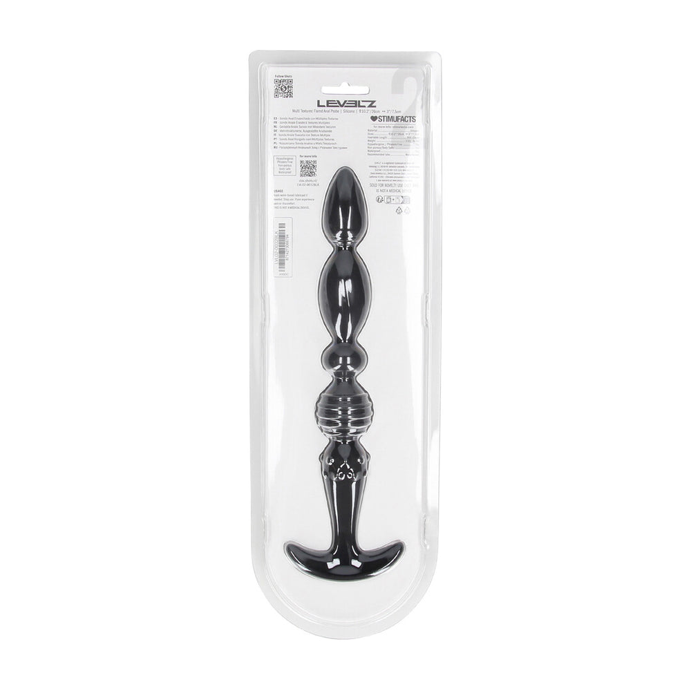 Multi Textured Silicone Flared Anale Probe - Zwart