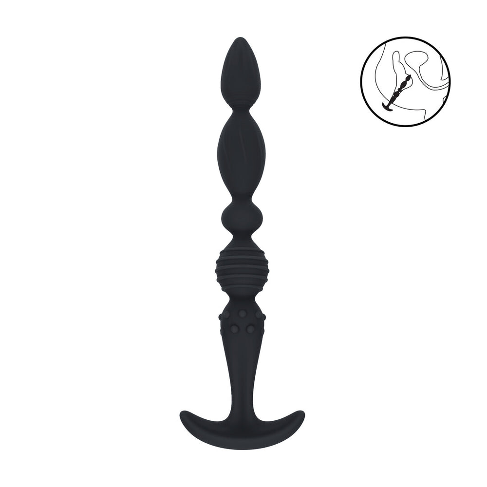 Multi Textured Silicone Flared Anale Probe - Zwart