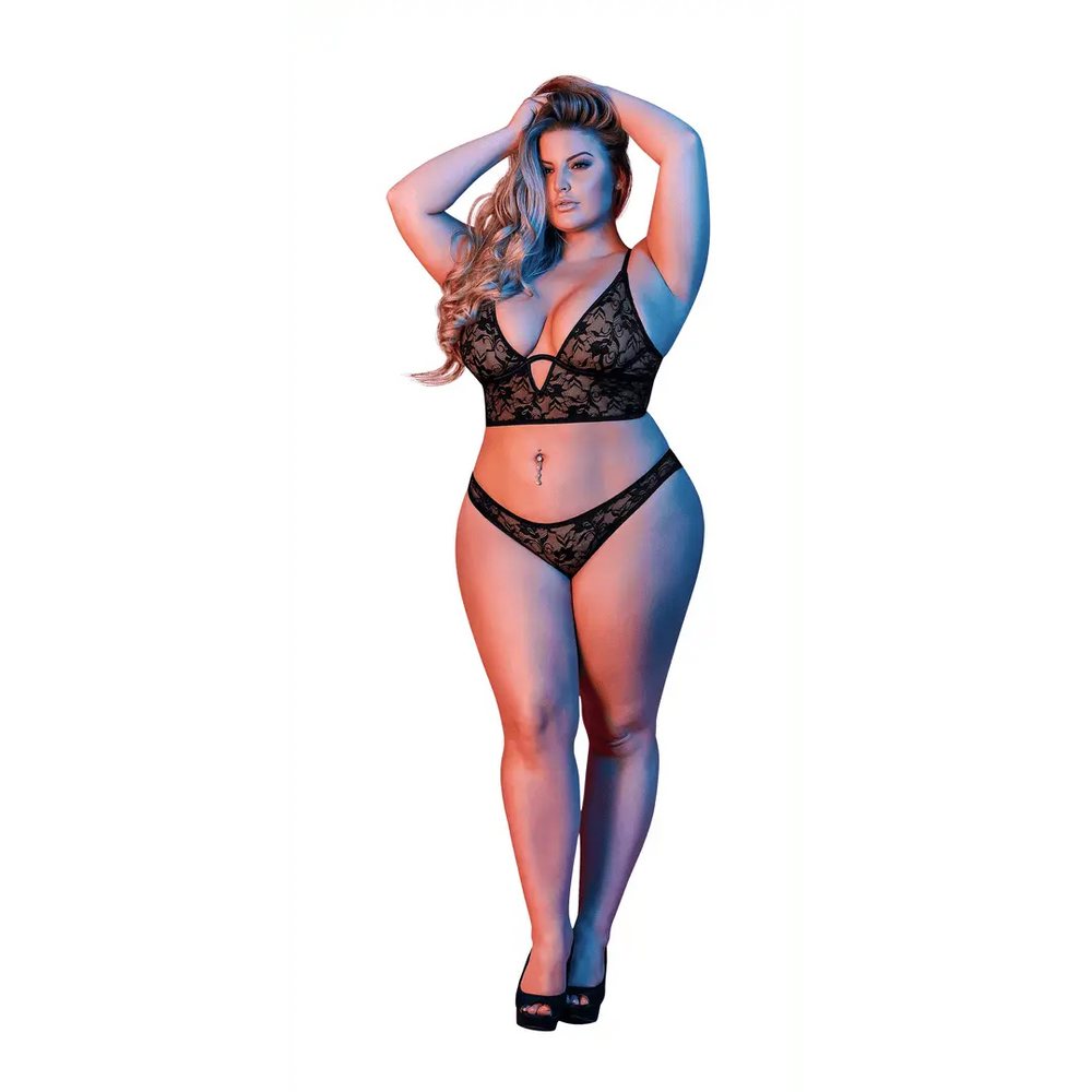 Underwired Bralette and Panty Set - 2X - Black