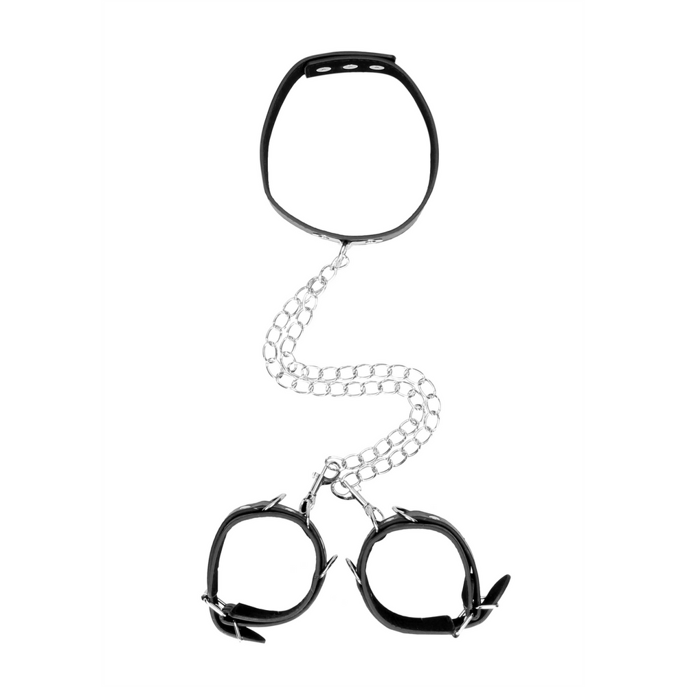Gebonden Leren Halsband met Handboeien - foto 3
