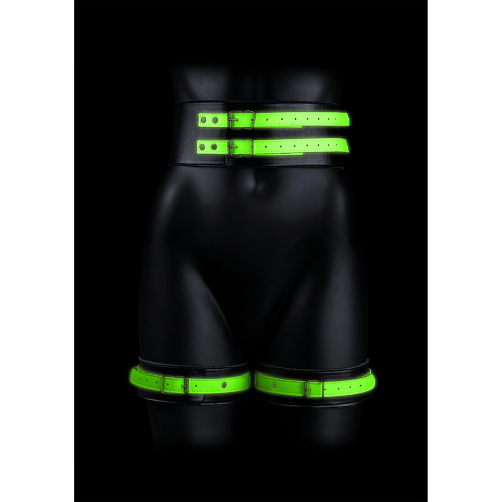 Thigh Cuffs with Belt and Handcuffs - Glow in the Dark - S/M