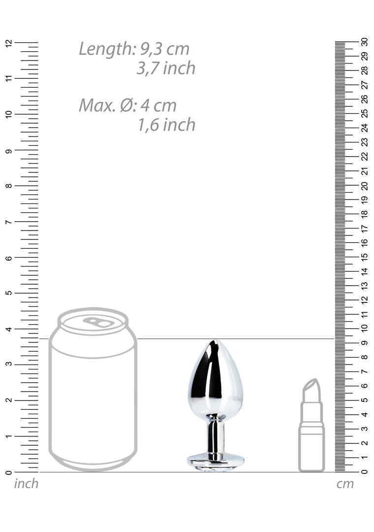 Ronde Edelsteen Butt Plug - Groot - Zilver/Diamant
