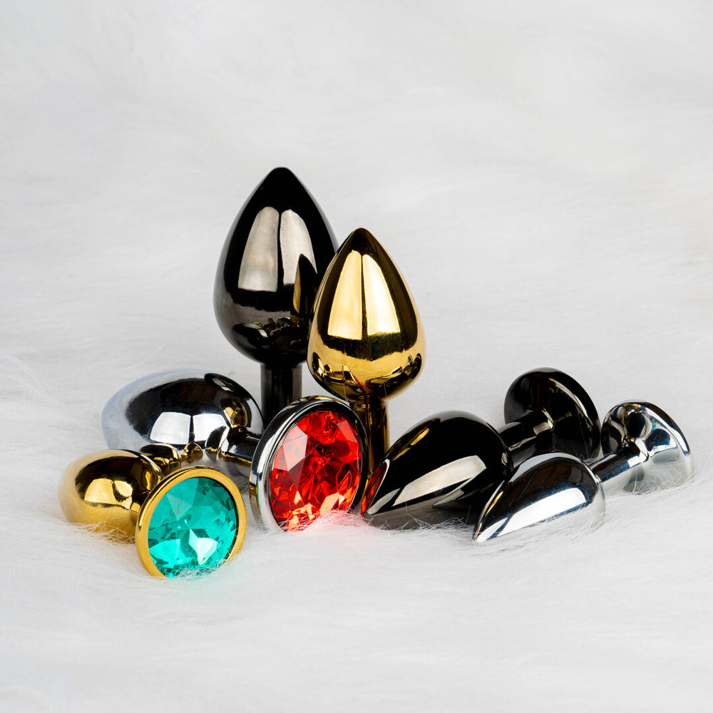 Ronde Gem Buttplug - Groot - Goud/Emerald Groen
