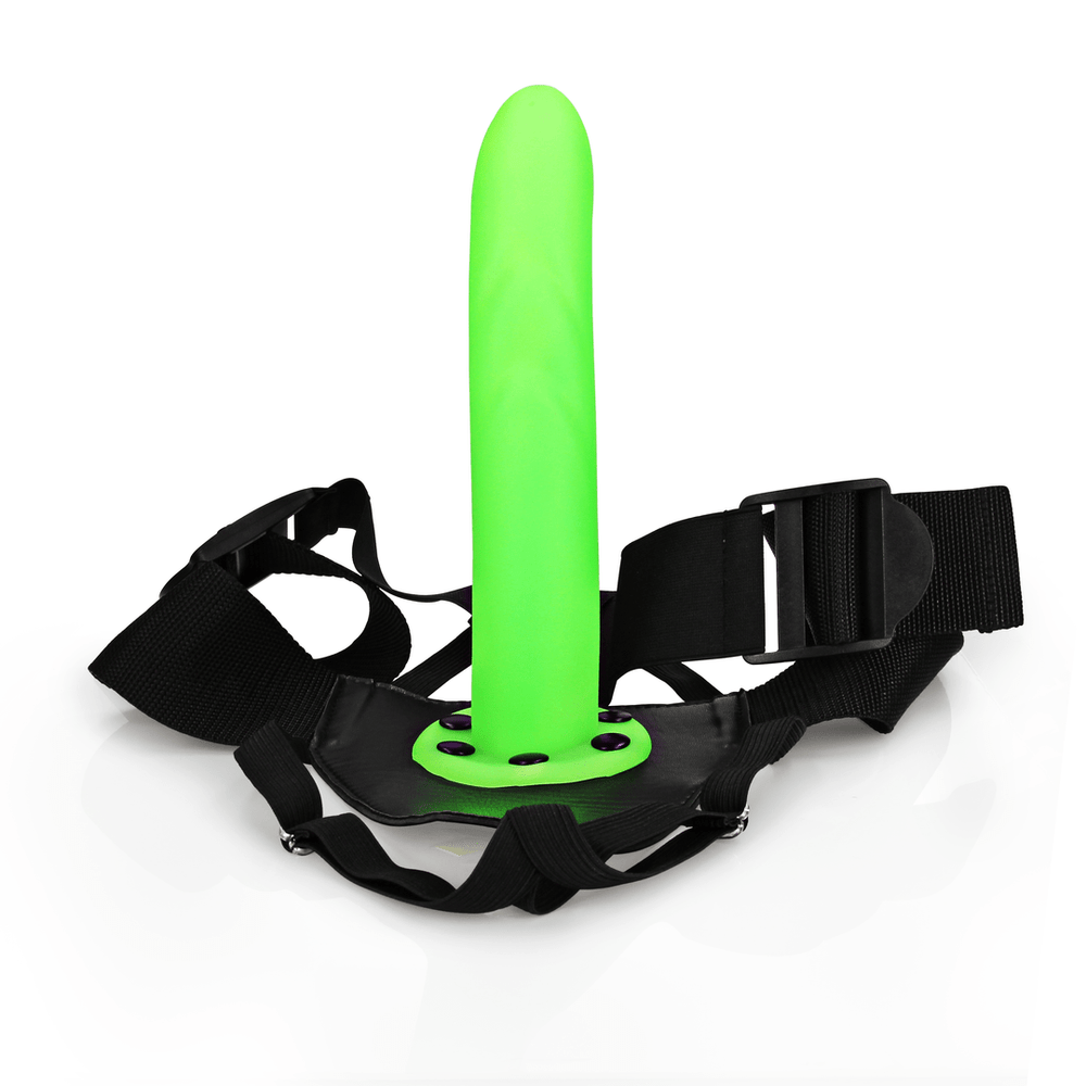 Glow in the Dark Textured Curved Hollow Strap-On - 8 / 20 cm - foto 3
