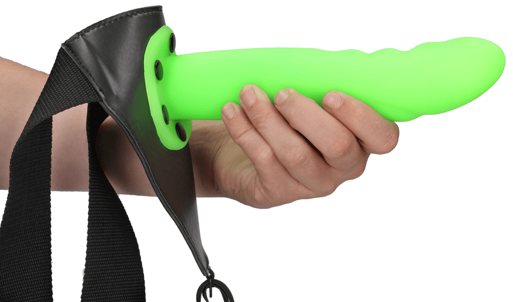Glow in the Dark Textured Curved Hollow Strap-On - 8 / 20 cm - foto 4