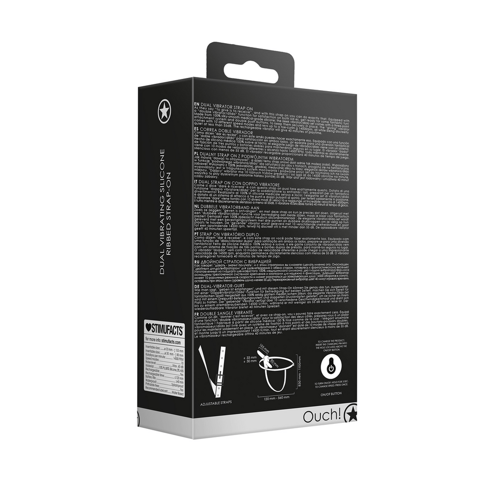 Dual Vibrerend - 10 Snelheden Ribbel Strap-On - Verstelbaar - Zwart - foto 4