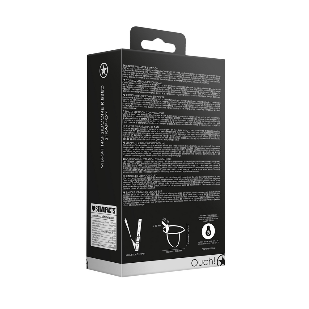 Vibrerend en oplaadbaar - Siliconen Ribbel Strap-On - foto 4