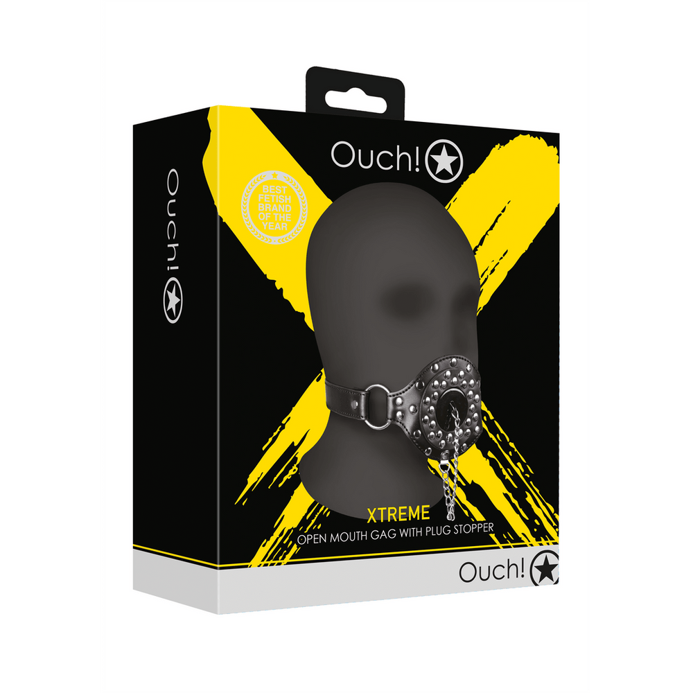 Open Mouth Gag with Plug Stopper - Black - foto 7