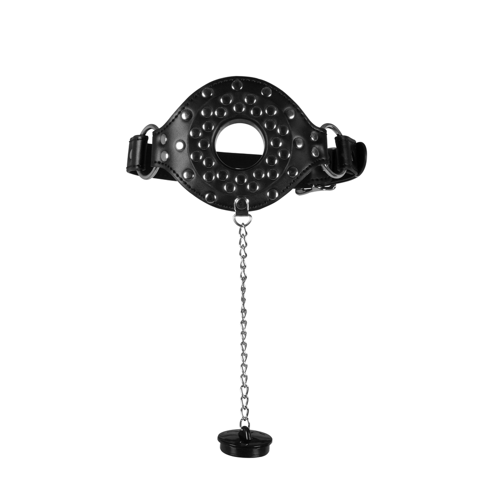 Open Mouth Gag with Plug Stopper - Black - foto 3