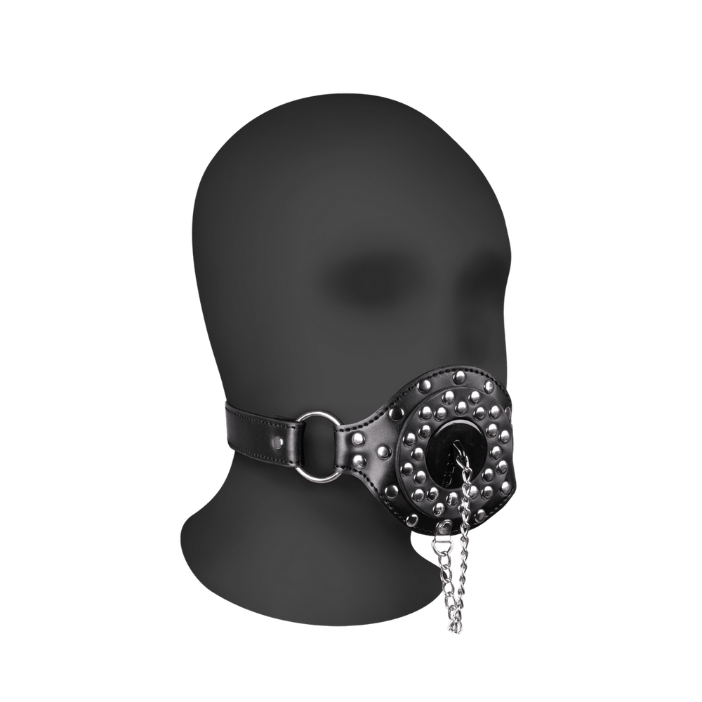 Open Mouth Gag with Plug Stopper - Black
