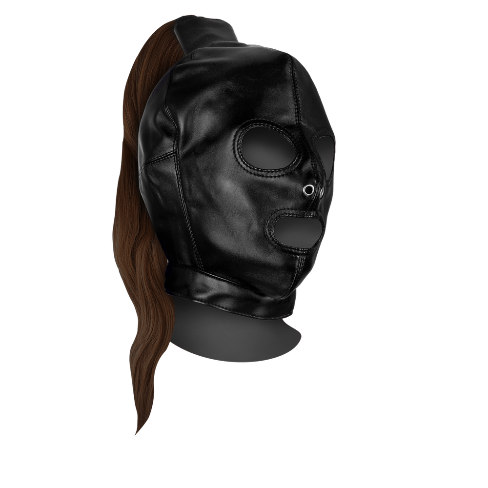Mask with Brown Ponytail - Black