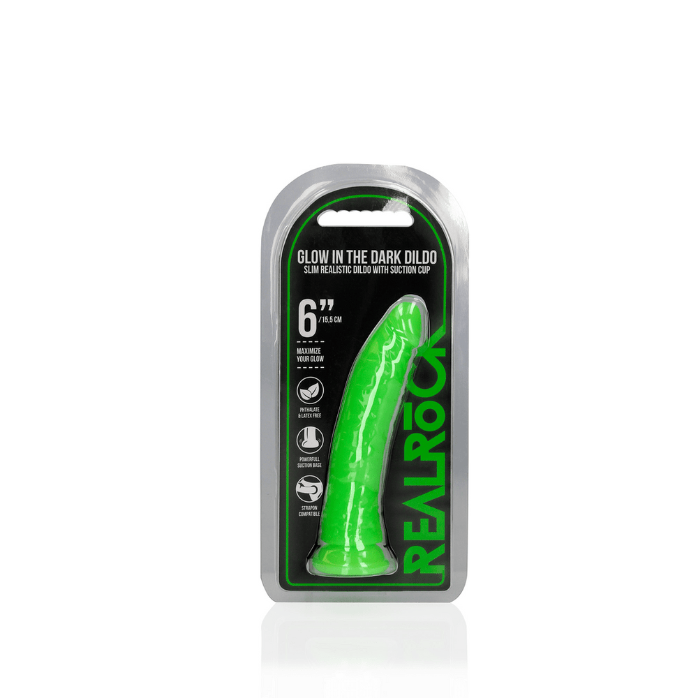 Slim Realistic Dildo with Suction Cup - Glow in the Dark - 6'' / 15,5 cm - foto 6
