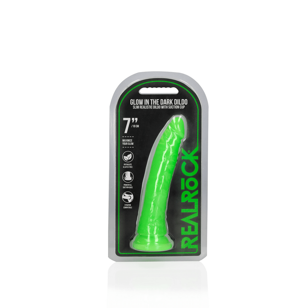 Slim Realistic Dildo with Suction Cup - Glow in the Dark - 7'' / 18 cm - foto 5
