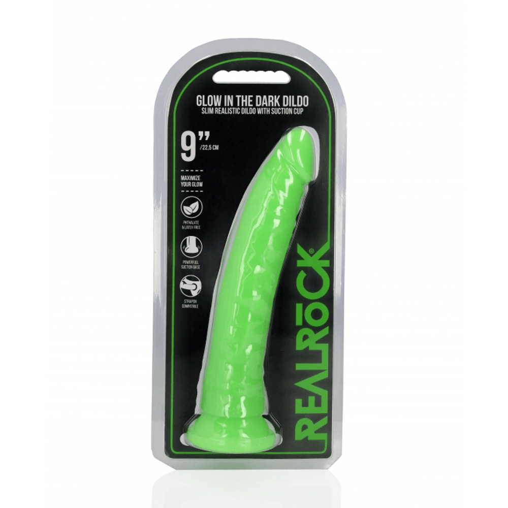 Slim Realistic Dildo with Suction Cup - Glow in the Dark - 9'' / 22,5 cm - foto 5