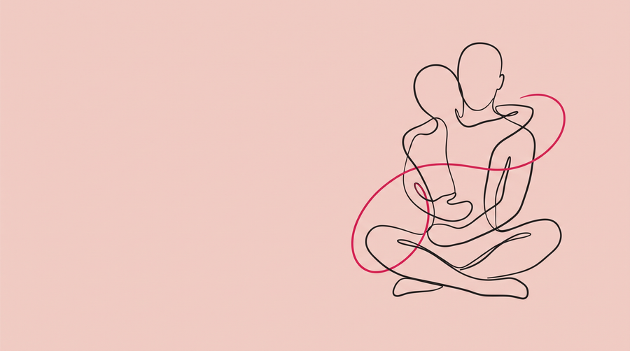 Leuke standjes: lijntekening van een verstrengeld koppel in lotushouding
