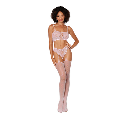 Bralette and Garter Hose bodystocking Diamond - One Size - Pink