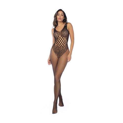 Leopard Fishnet Bodystocking - Één maat - Zwart