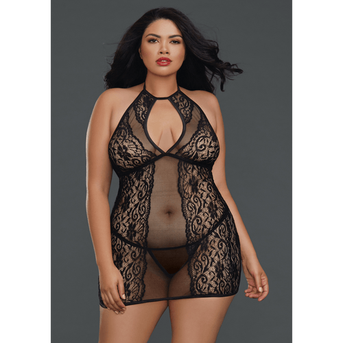 Fishnet and Lace Chemise - Plus Size