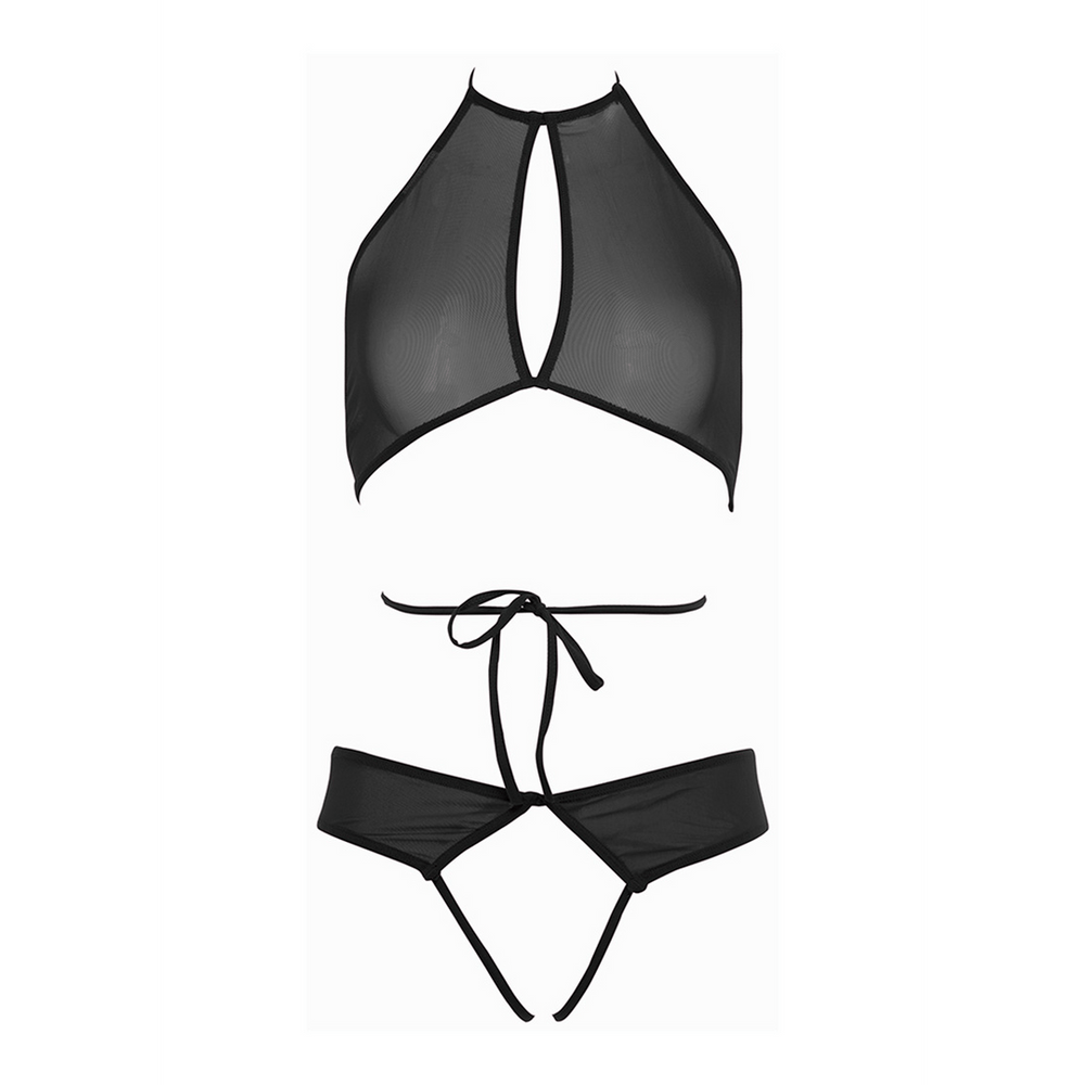 Marley Mesh Peekaboo Set met Open Panty - Zwart - vierde productfoto