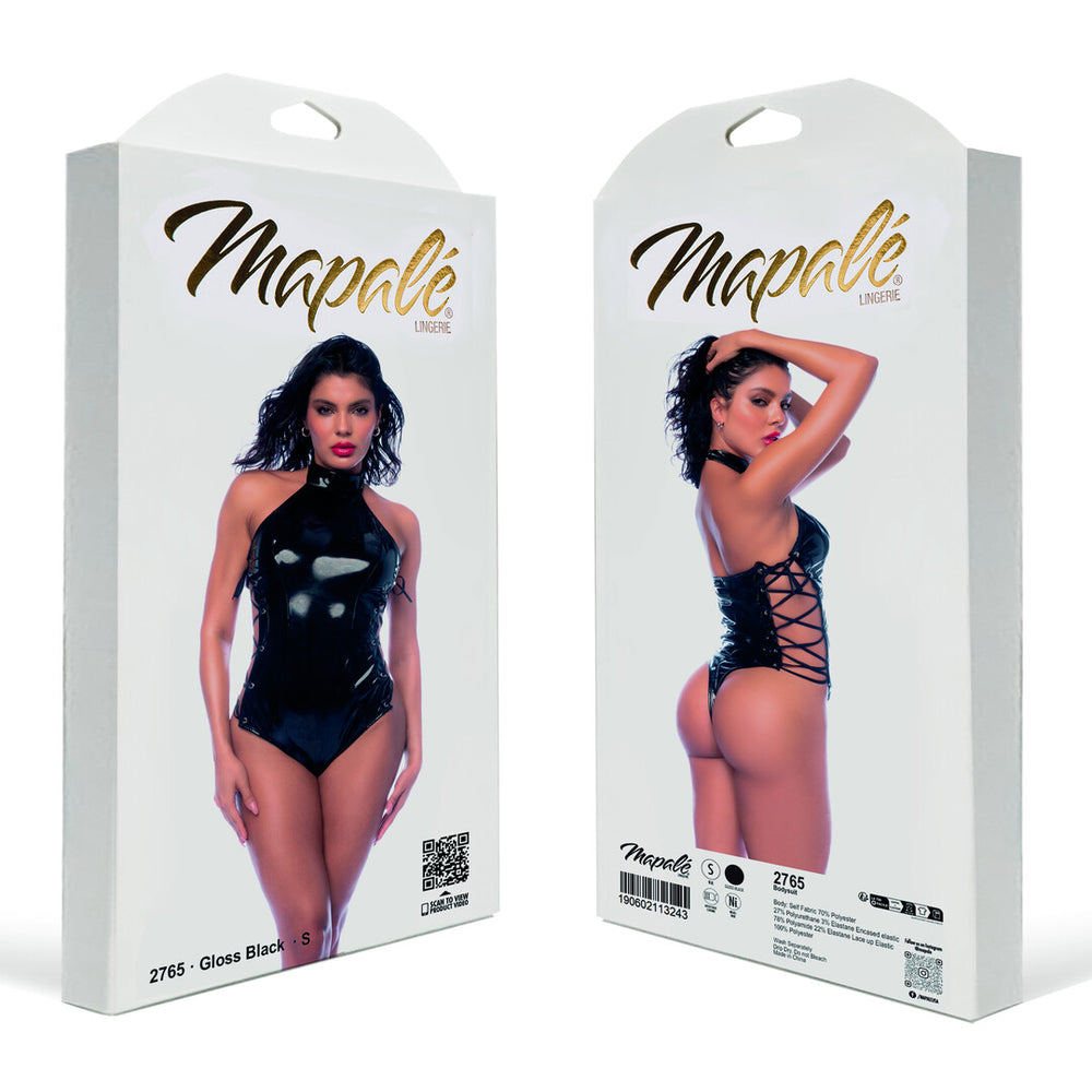Lace-up Halter Bodysuit - Glanzend Zwart
