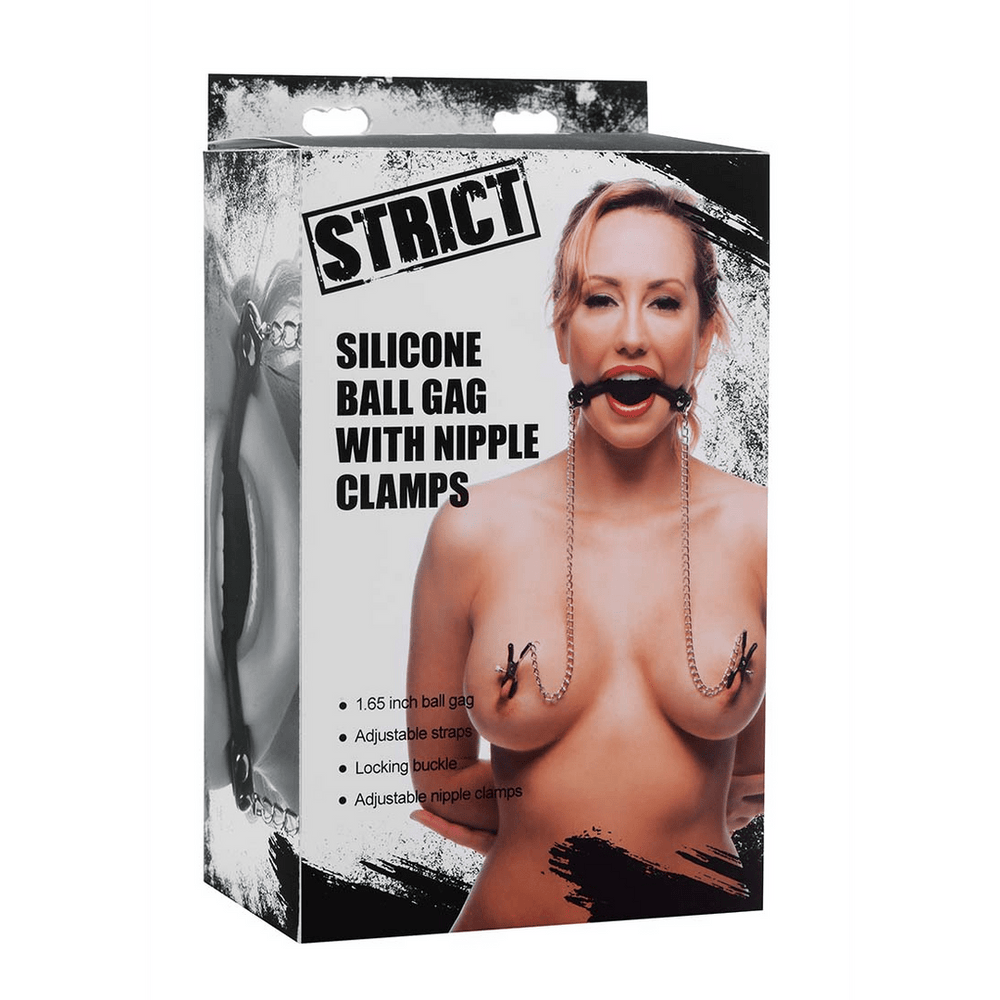 Siliconen Ball Gag met Tepelklemmen - foto 3
