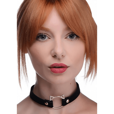 Kinky Kitty Ring Slim Choker - PU Leather - Black