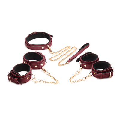 6-Piece Velvet Bondage Set with Cuffs Burgundy