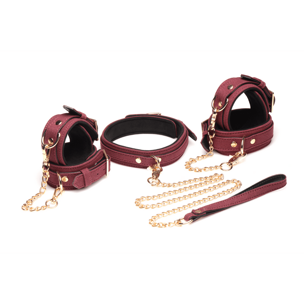 6-delige Velvet Bondage Set - Boeien, Collar & Riem - foto 3