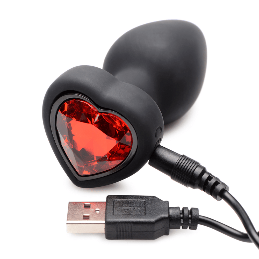 Silicone Vibrating Red Heart - Butt Plug with Remote Control - Small - foto 2