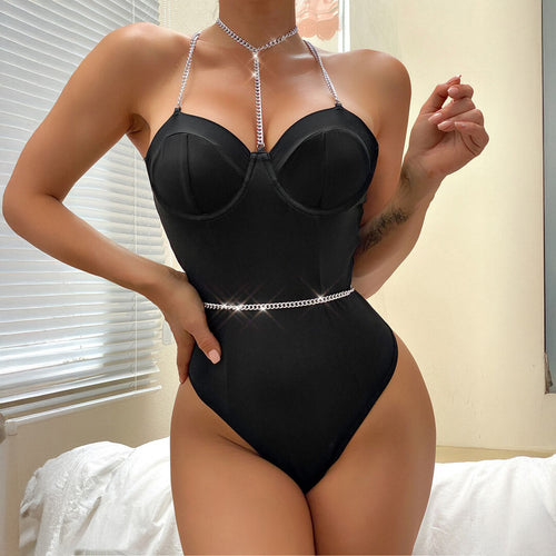 Kettingversterkte Cross Back Bodysuit - Zwart