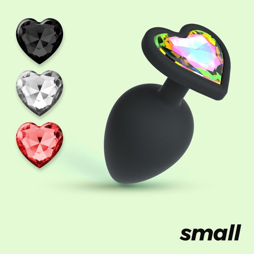 Cuore - Anale Plug met Vier Verwisselbare Edelstenen - Zwart