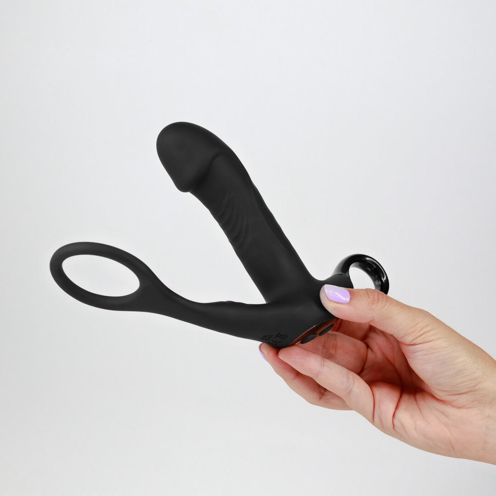 Magoo - Vibrerende en Duwende Prostaatmassager met Cockring en Afstandsbediening - Zwart
