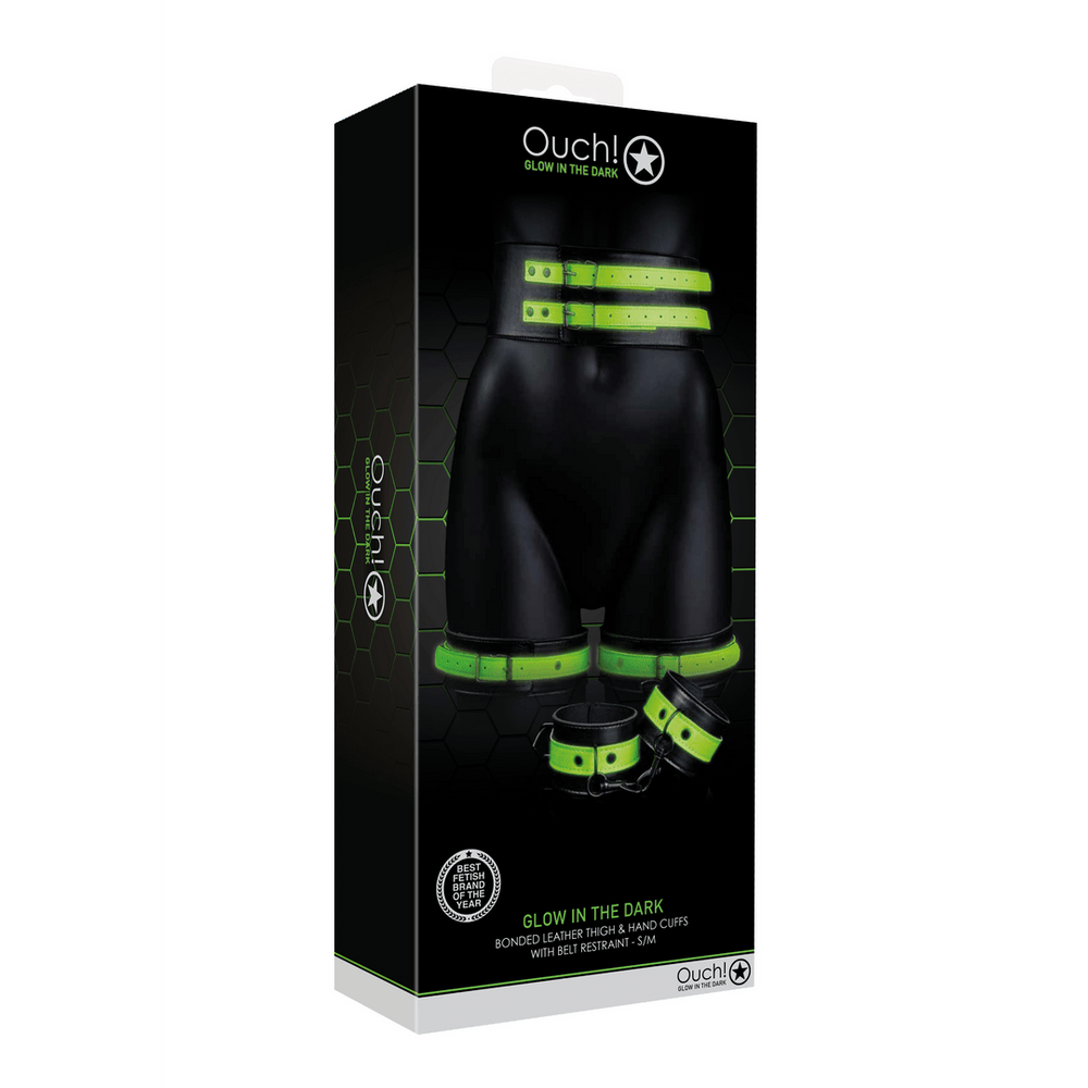 Dijbeenboeien met riem en handboeien - Glow in the Dark - foto 5