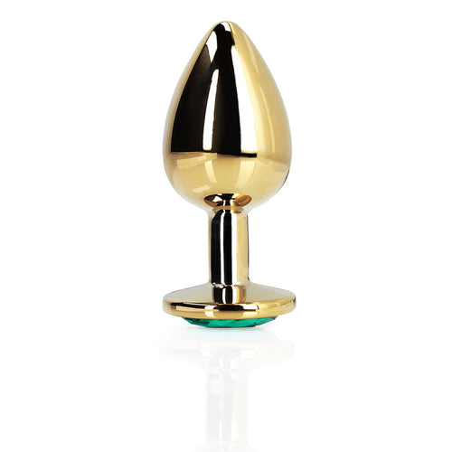 Ronde Edelsteen Butt Plug - Klein - Goud/Emerald Groen