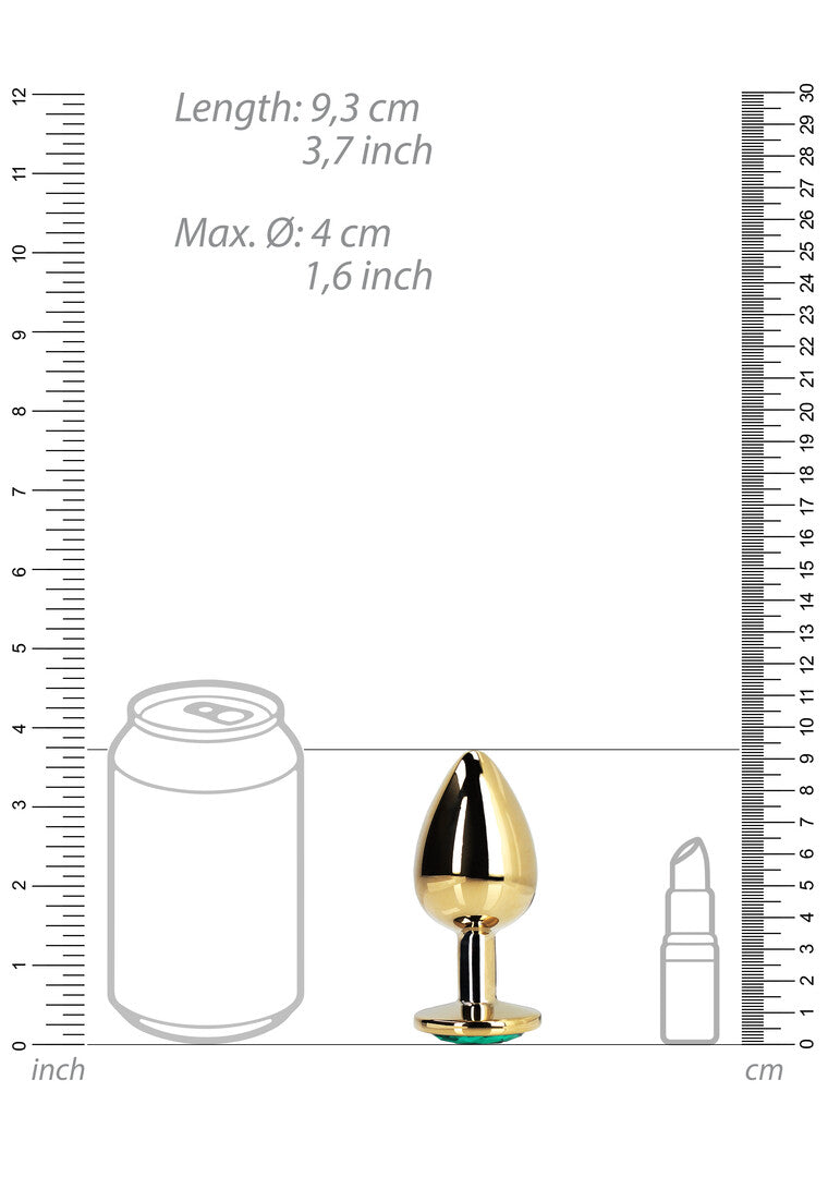 Ronde Gem Buttplug - Groot - Goud/Emerald Groen
