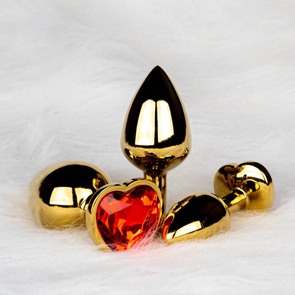 Hart Edelhart Buttplug - Groot - Goud/Ruby Rood