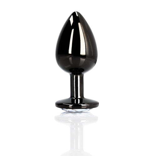 Ronde Edelsteen Butt Plug - Groot - Gunmetal/Diamant