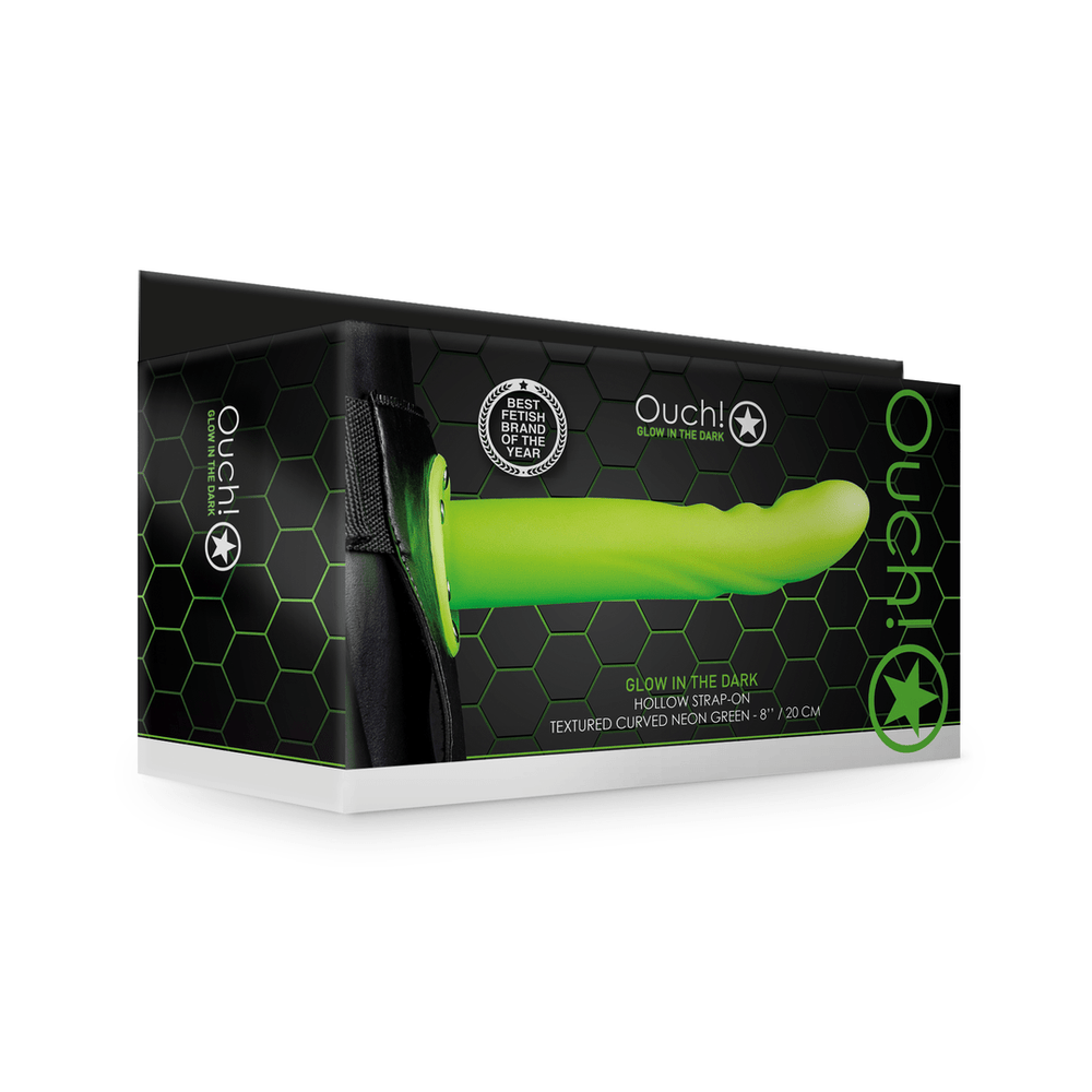 Glow in the Dark Textured Curved Hollow Strap-On - 8 / 20 cm - foto 7