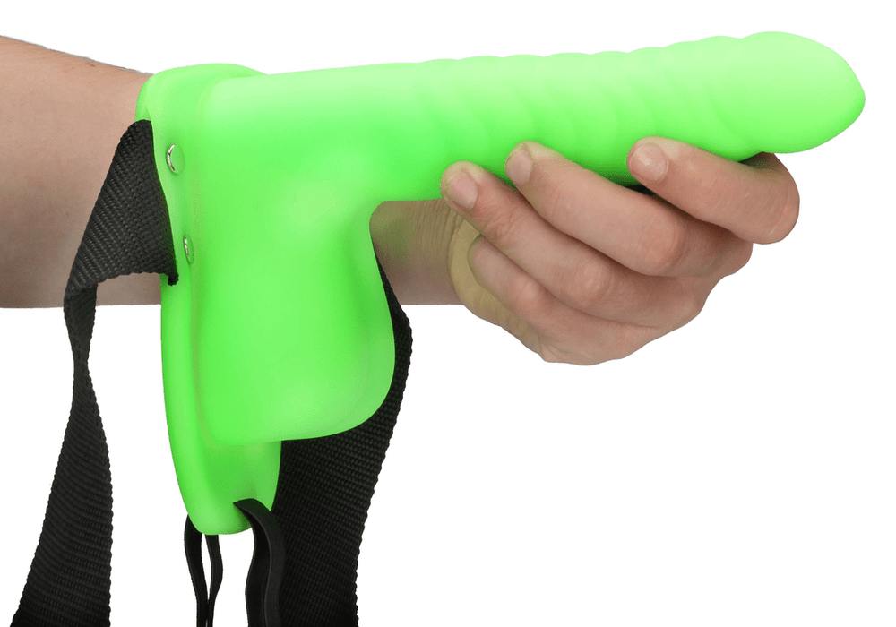 Glow in the Dark Ribbed Hollow Strap-On with Balls - 8 / 21 cm - foto 2