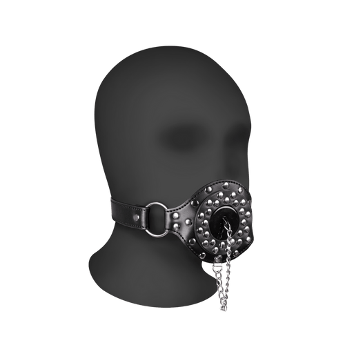 Open Mouth Gag with Plug Stopper - Black