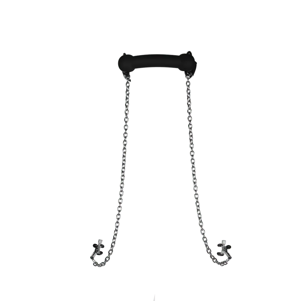 Silicone Bit Gag with Nipple Clamps - Black - foto 4